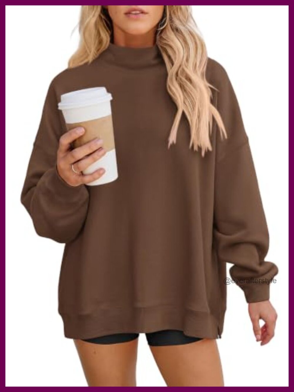 Oversized Mock Neck Sweatshirt Drop Shoulder Pullover Casual Fall Top